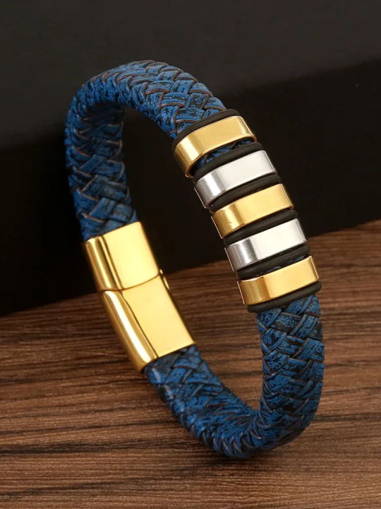 Bracelet homme bleu tressé & acier inoxydable – Look sport chic 20 cm