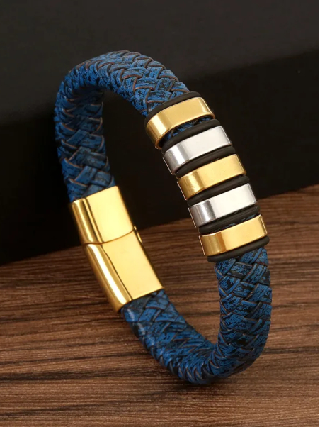 Bracelet homme bleu tressé & acier inoxydable – Look sport chic 20 cm