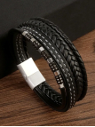 Bracelet Homme Noir Multi-Brins – Perles Métalliques Noires & Fermoir Acier