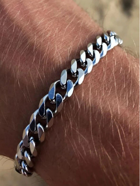 Bracelet Homme Chaîne Gourmette Argentée en Acier Inoxydable – 18,5 + 5 cm