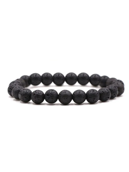 Bracelet Élastique Homme Pierre de Lave Noire – Énergie Brute & Style Authentique