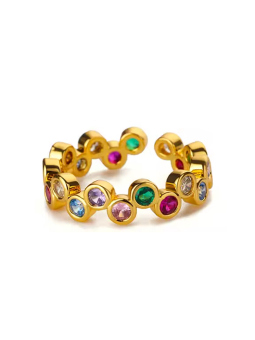 Bague Multicolore Cercle Cristaux – Doré en Acier Inoxydable