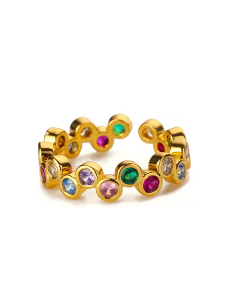 Bague Multicolore Cercle Cristaux – Doré en Acier Inoxydable
