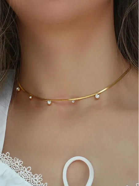 Choker Doré Cristaux Sertis – Acier Inoxydable