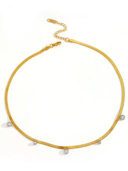 Choker Doré Cristaux Sertis – Acier Inoxydable