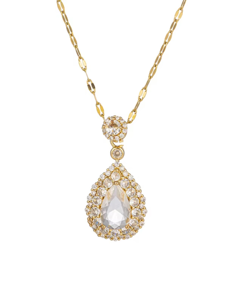 Collier Goutte Strass Doré en Acier Inoxydable – Élégance & Éclat Luxueux