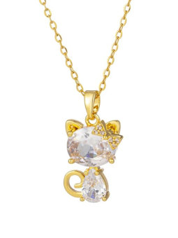 Collier Doré Chat Cristal & Nœud Étincelant – Charme Lumineux en Acier Inoxydable