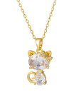 Collier Doré Chat Cristal & Nœud Étincelant – Charme Lumineux en Acier Inoxydable
