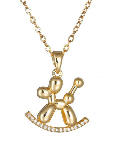 Collier Doré Cheval à Bascule Ballon – Fantaisie Étincelante en Acier Inoxydable