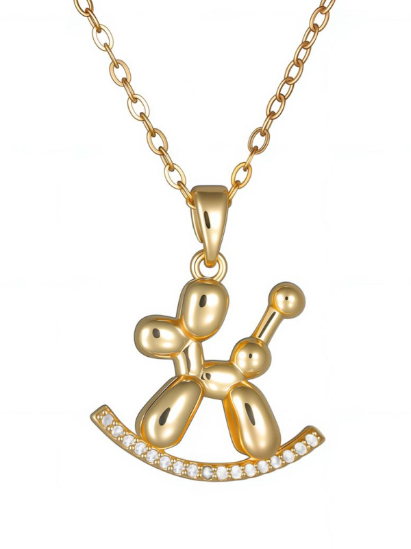Collier Doré Cheval à Bascule Ballon – Fantaisie Étincelante en Acier Inoxydable