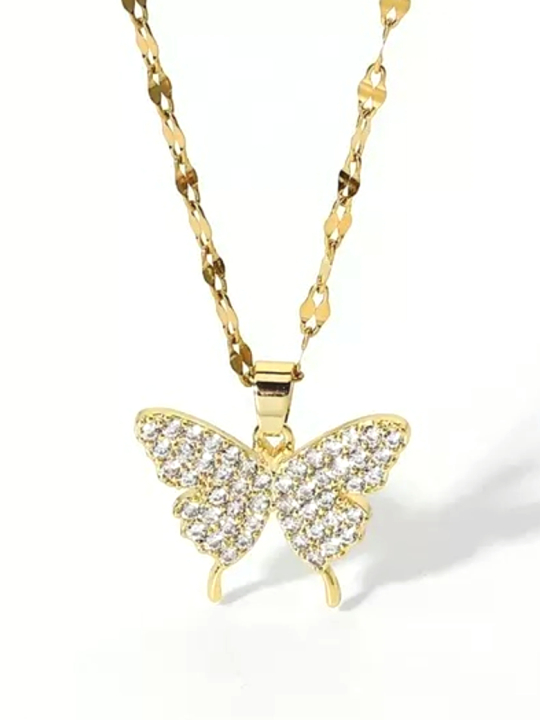 Collier Papillon Doré en Acier Inoxydable – Éclat Cristallin & Charme Aérien