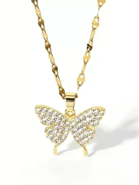 Collier Papillon Doré en Acier Inoxydable – Éclat Cristallin & Charme Aérien