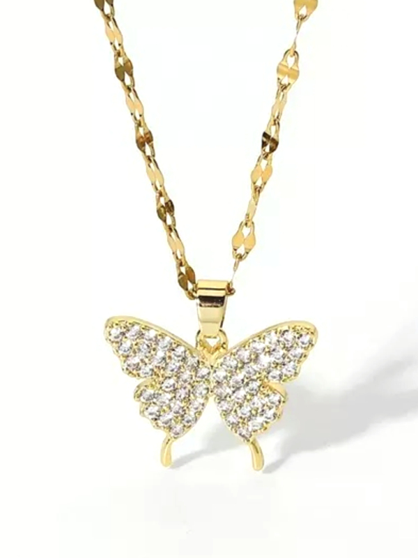 Collier Papillon Doré en Acier Inoxydable – Éclat Cristallin & Charme Aérien
