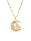 Collier Doré en Acier Inoxydable – Lune Scintillante & Cristal Étincelant