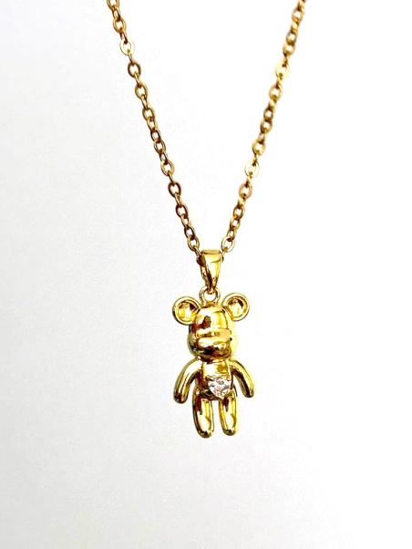 Collier Doré en Acier Inoxydable – Pendentif Ourson Stylisé
