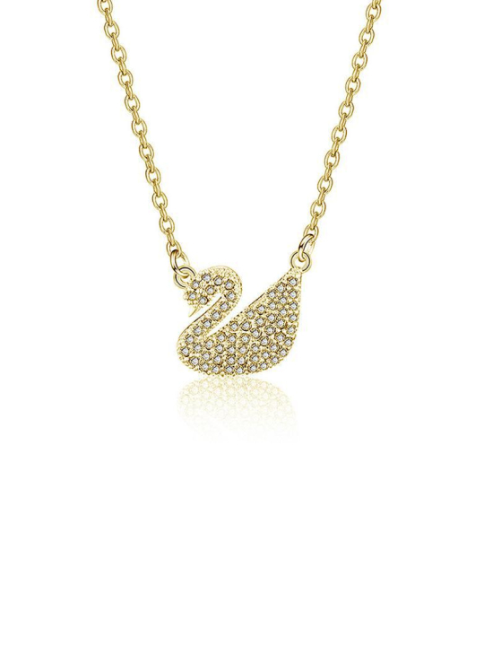 Collier Cygne Doré Cristaux – Acier Inoxydable