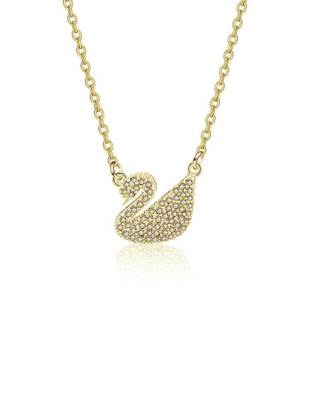 Collier Cygne Doré Cristaux – Acier Inoxydable