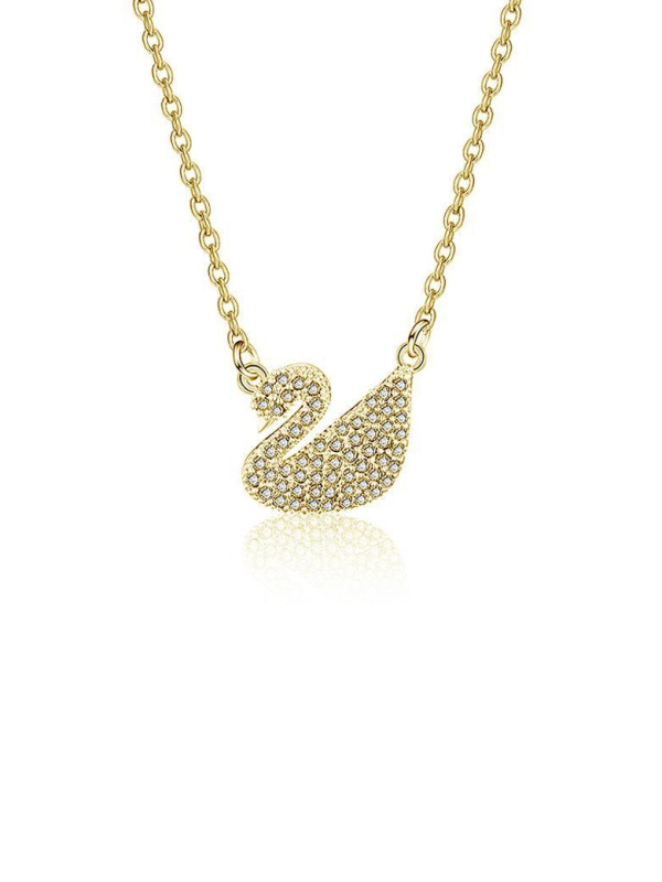 Collier Cygne Doré Cristaux – Acier Inoxydable