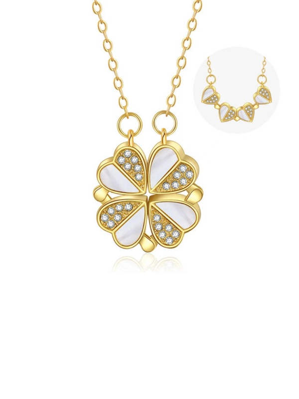 Collier Trèfle Nacré Doré – Acier Inoxydable
