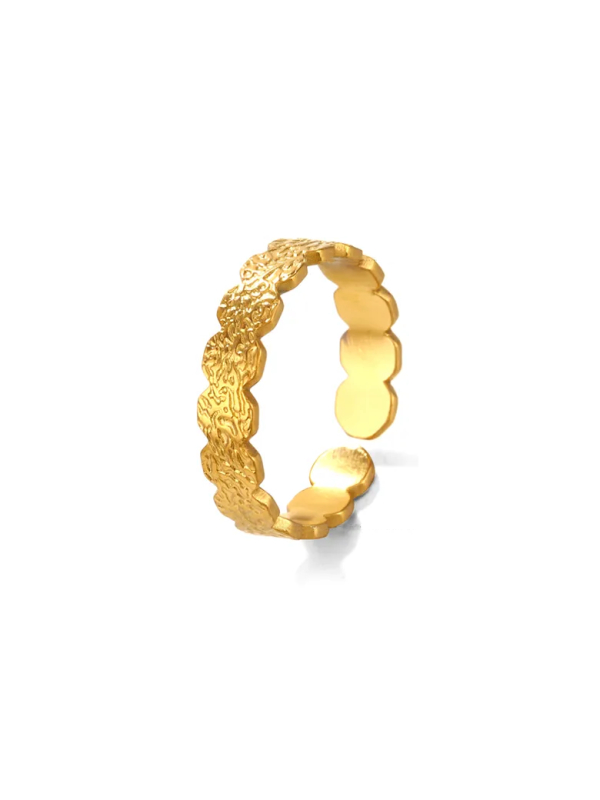 Bague Ouverte Martelée Dorée en Acier Inoxydable – Bague Ajustable Design Texturé