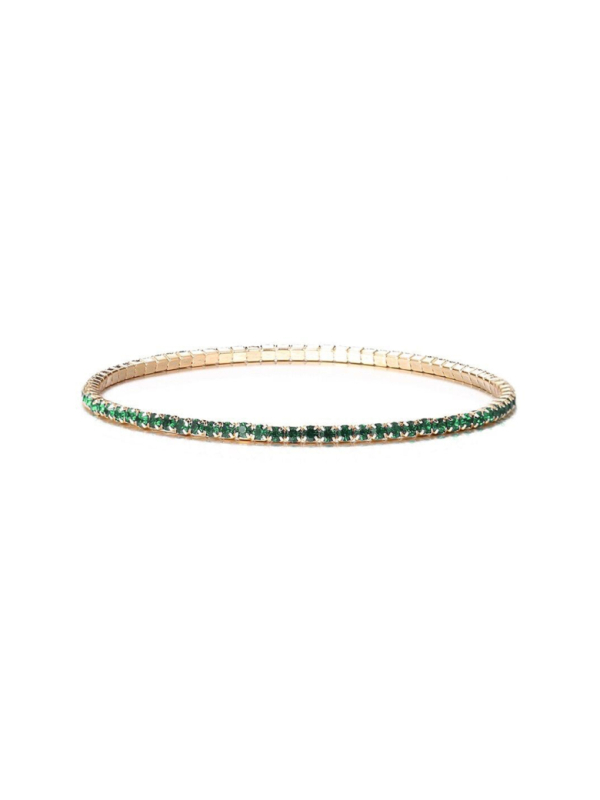 Bracelet Fin Élastique Doré avec Cristaux Verts – Fraîcheur & Élégance