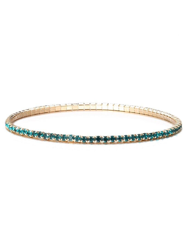 Bracelet Fin Élastique Doré avec Cristaux Verts profond – Fraîcheur & Élégance