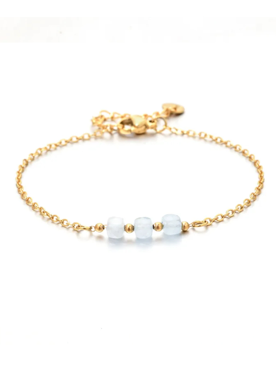 Bracelet Chaîne Doré en Acier Inoxydable avec Pierres d’Agate Blanche