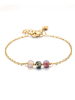 Bracelet Chaîne Doré en Acier Inoxydable avec Pierres Naturelles Multicolores