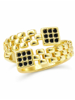 Bague ajustable carrée à cristaux noirs – plaqué or 18K