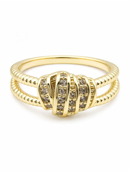 Bague double anneau dorée sertie de pierres – plaqué or 18K ajustable