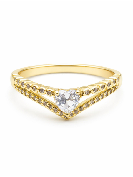 Bague chevron pierre centrale brillante dorée – plaqué or 18K ajustable