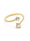 Bague ouverte double pierres brillantes dorée – plaqué or 18K ajustable