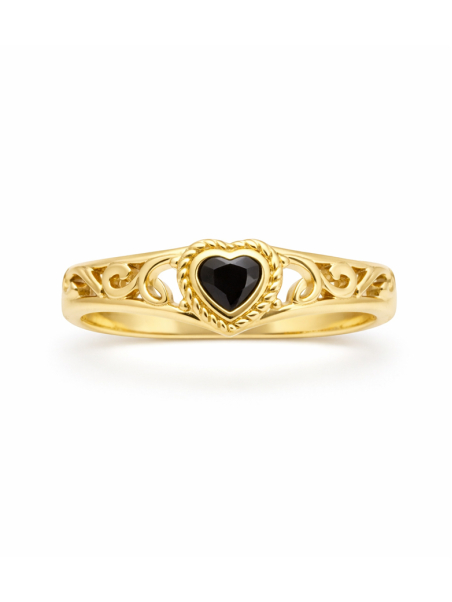 Bague cœur pierre noire dorée plaquée or 18K ajustable