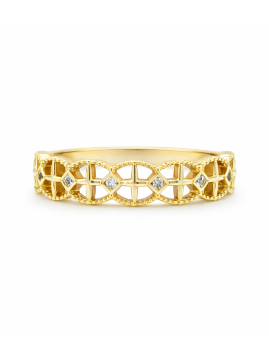 Bague ajourée géométrique pierres brillantes dorée plaquée or 18K