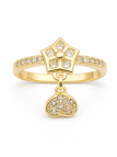 Bague étoile et cœur pendants sertis de pierres dorée plaquée or 18K ajustable