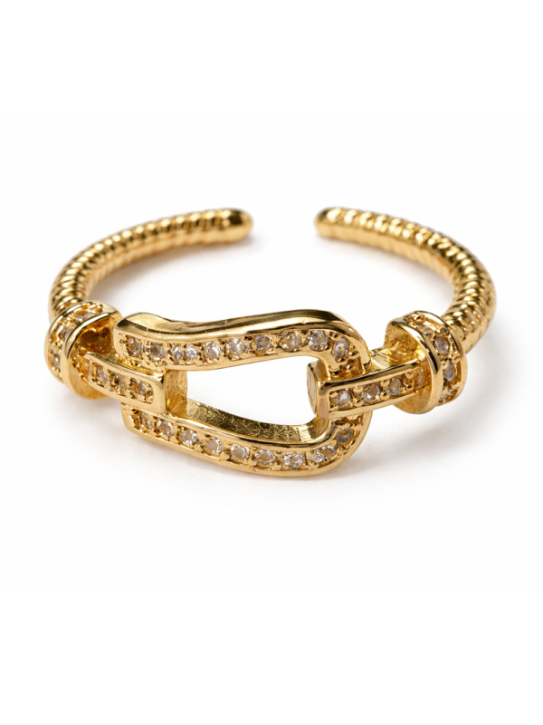 Bague ajustable dorée plaquée or 18K à maillon serti – Design chic et tendance