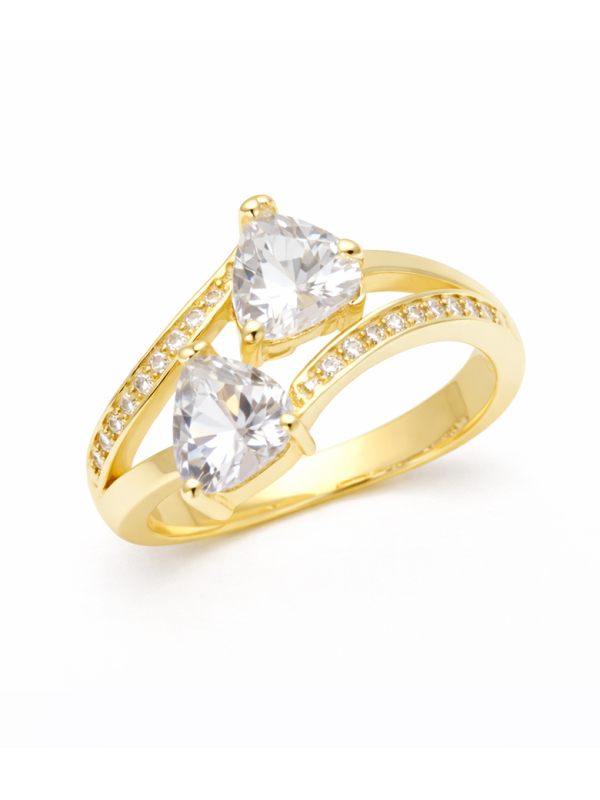 Bague ajustable double pierre scintillante plaquée or 18K – Élégance lumineuse