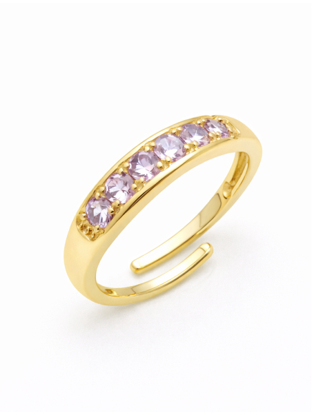 Bague ouverte dorée plaqué or 18K avec pierres roses serties – Anneau ajustable élégant et lumineux