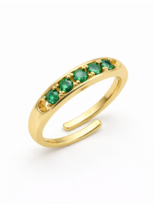 Bague ouverte dorée plaqué or 18K avec pierres vertes serties – Anneau ajustable élégant et lumineux
