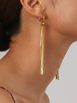 Boucles d’Oreilles Créoles Pampilles Dorées en Acier Inoxydable – Chaînes Pendantes Élégantes
