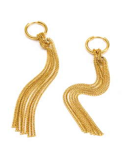 Boucles d’Oreilles Créoles Pampilles Dorées en Acier Inoxydable – Chaînes Pendantes Élégantes