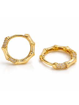 Boucles d’Oreilles Créoles Bambou Dorées en Acier Inoxydable – Zirconiums Brillants