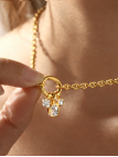 Collier Anneau Multi Breloques Blanc Doré en Acier Inoxydable