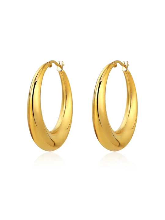Boucles d’Oreilles Créoles Ovales 40 mm Dorées en Acier Inoxydable