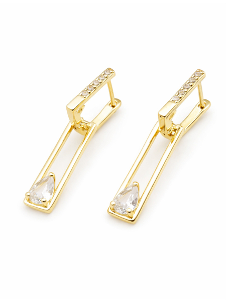 Boucles d’Oreilles Pendantes Géométriques Plaqué Or 18K et Zirconium