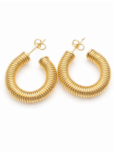 Boucles d’Oreilles Créoles Texturées Plaqué Or 18K – Anneaux Torsadés Chic et Tendance
