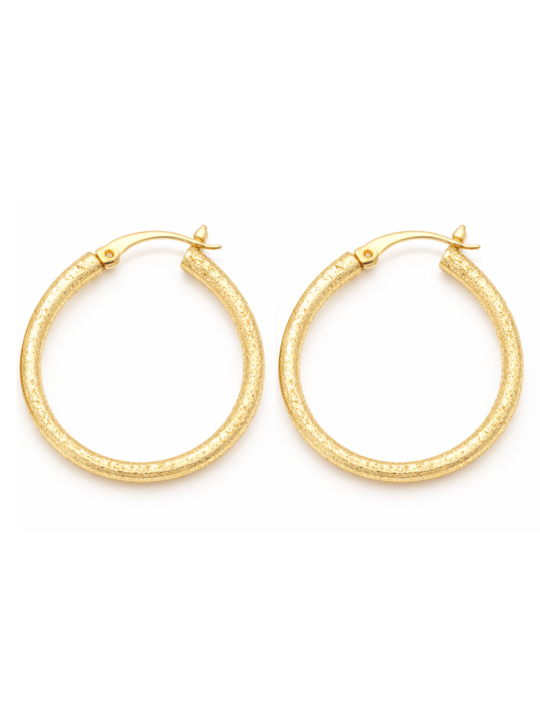 Boucles d’Oreilles Créoles Texturées Plaqué Or 18K – Anneaux Dorés Effet Sablé
