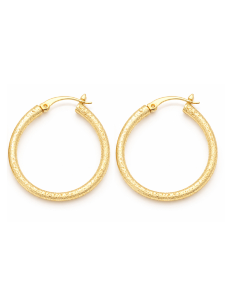Boucles d’Oreilles Créoles Texturées Plaqué Or 18K – Anneaux Dorés Effet Sablé