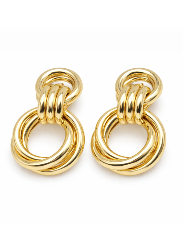 Boucles d’Oreilles Anneaux Entrelacés Plaqué Or 18K – Créoles Design Doré Élégant