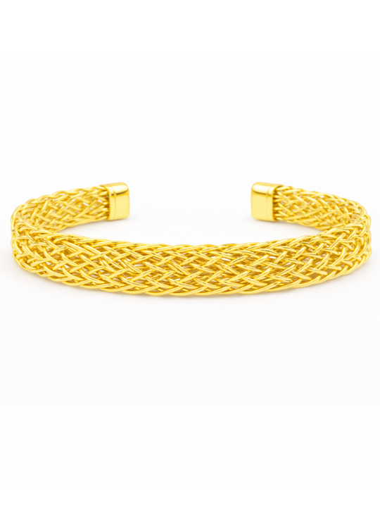 Bracelet Jonc Tressé Large Plaqué Or 18K – Diamètre 60 mm
